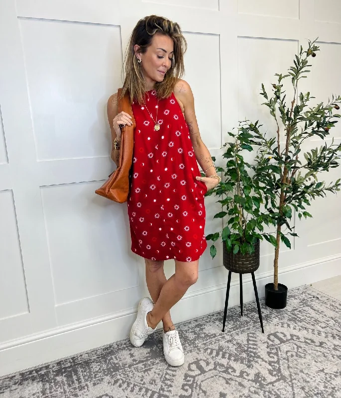 Red Linen Blend Mini Dress