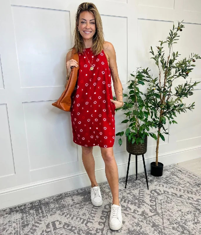 Red Linen Blend Mini Dress