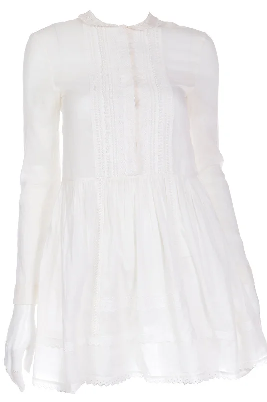 Saint Laurent Paris White Cotton Voile Lace Trimmed Babydoll Tunic Top