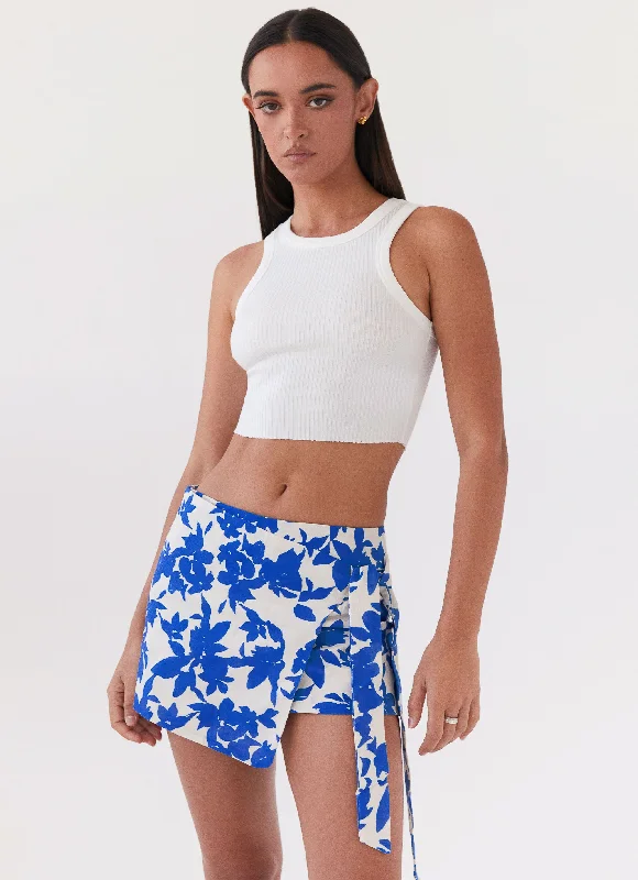 Steal Away Linen Wrap Skirt - Blue Floral