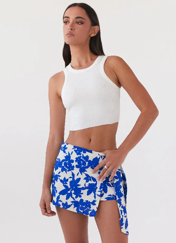 Steal Away Linen Wrap Skirt - Blue Floral