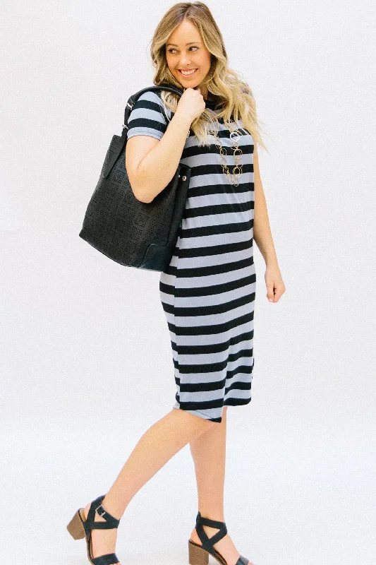 Striped Tee Dress: Black and Gray Thick Stripes