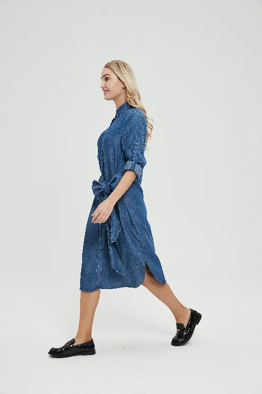 TIE WAIST DENIM SHIRT DRESS byMM