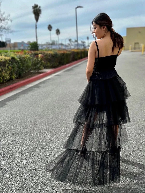 Tiered Tulle Asymmetrical Hi Lo Hem Skirt