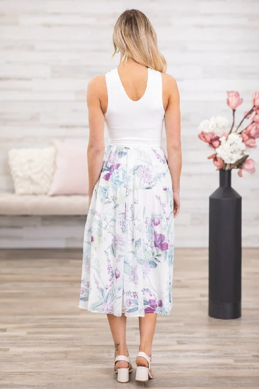 White Multicolor Halter Top Floral Skirt Dress