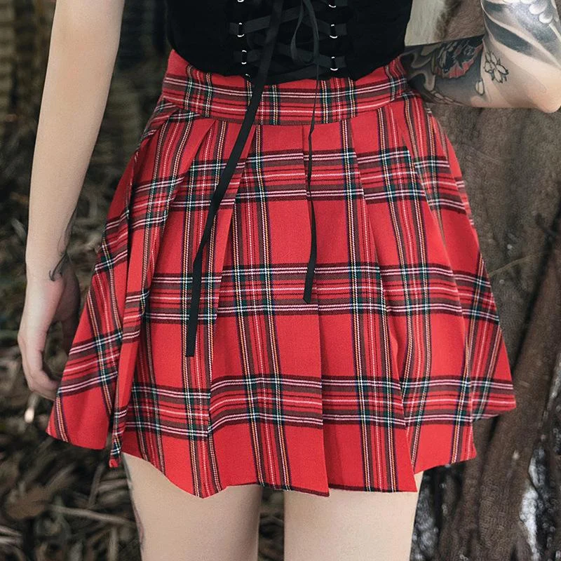 Women's Contrast Color High-waisted Plaid Skirts