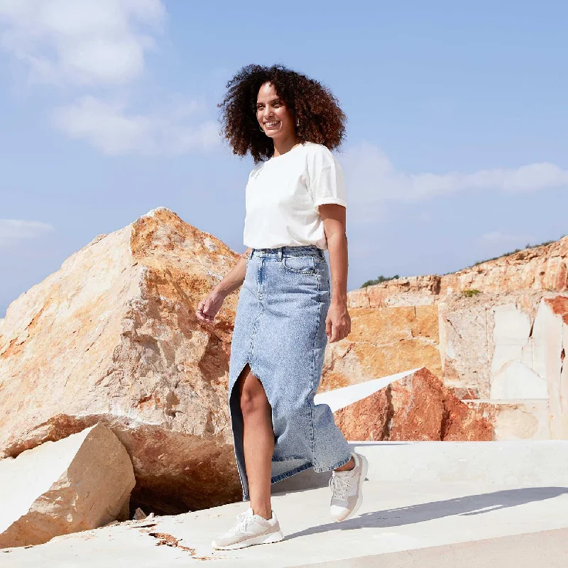 Light Blue Denim Midi Skirt