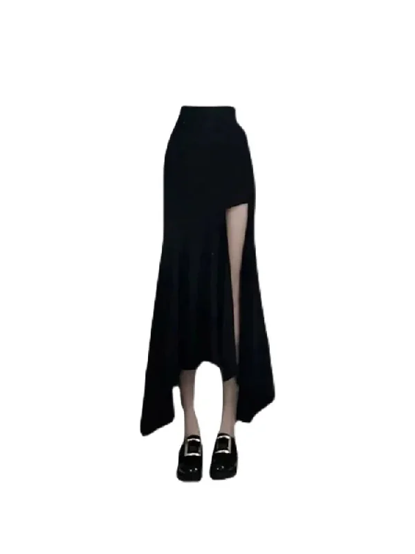 Znbbw High Waist Slim Wrap Hip Black Big Split Fishtail Skirt Women Elegant Fashion Irregular Mid-length Dress Korean Style 2024