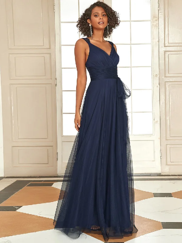 Adorable A Line Sleeveless Wholesale Tulle Bridesmaid Dresses With Belt