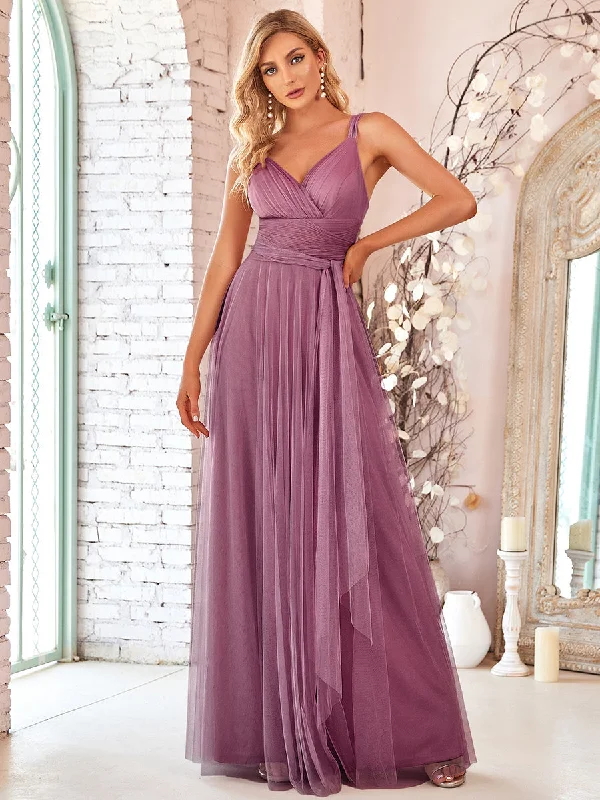 Adorable A Line Sleeveless Wholesale Tulle Bridesmaid Dresses With Belt