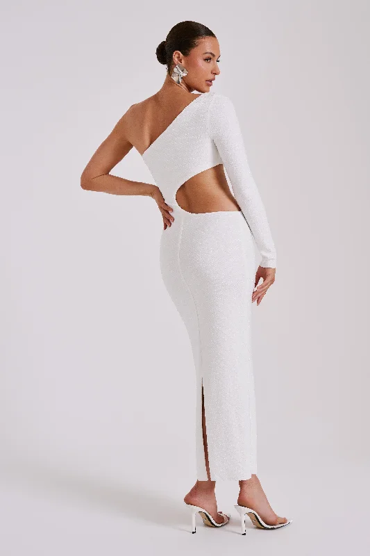 Alisson Hot Fix Crepe One Shoulder Maxi Dress - White