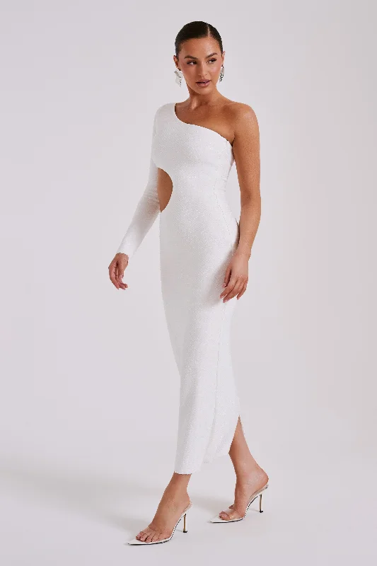 Alisson Hot Fix Crepe One Shoulder Maxi Dress - White