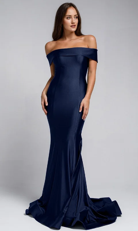 Sleek Simple Off-the-Shoulder Long Prom Dress 373