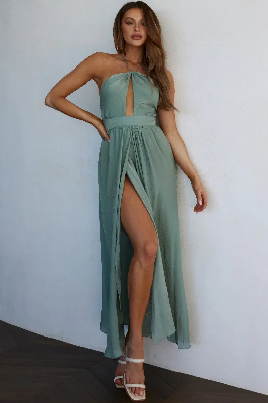 Athena High Split Maxi Dress Olive