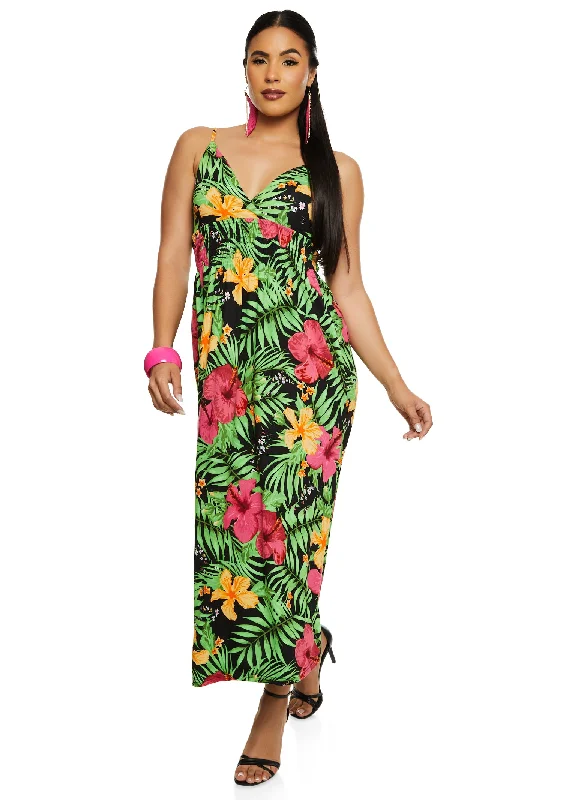 Tropical Print Smocked Waist Sundress