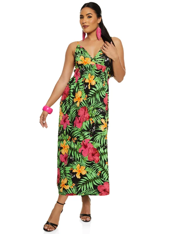 Tropical Print Smocked Waist Sundress