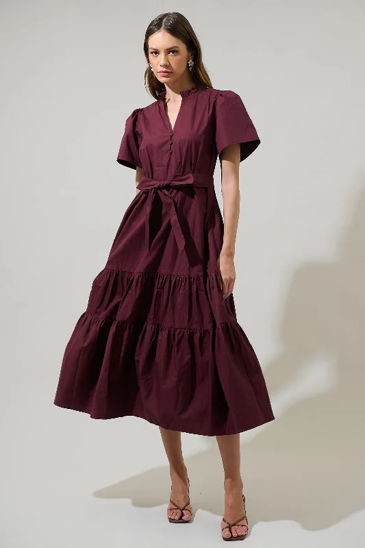 Britt Poplin Tiered Midi Dress