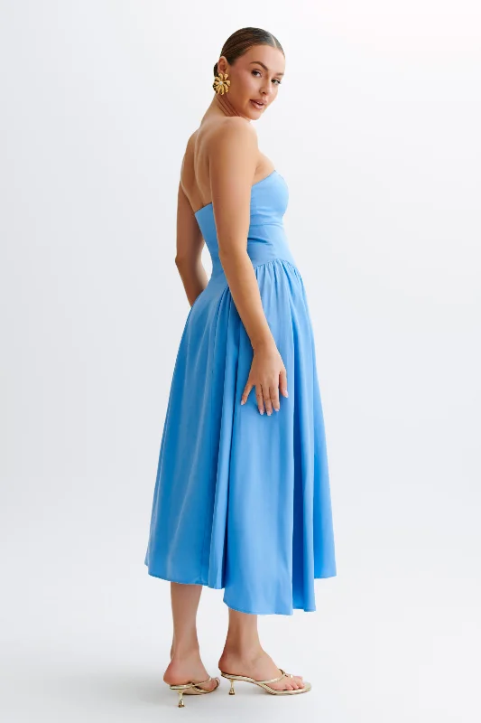 Carmele Cotton Gathered Midi Dress - Iris Blue