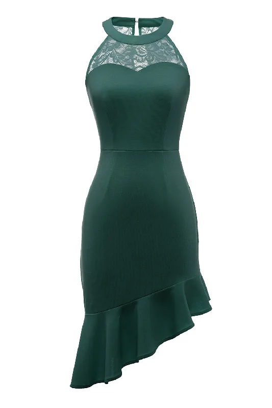 Dark Green Cocktail Dress with Lace