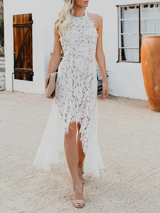 Elegant Sleeveless Lace Hollow Open-back Dress