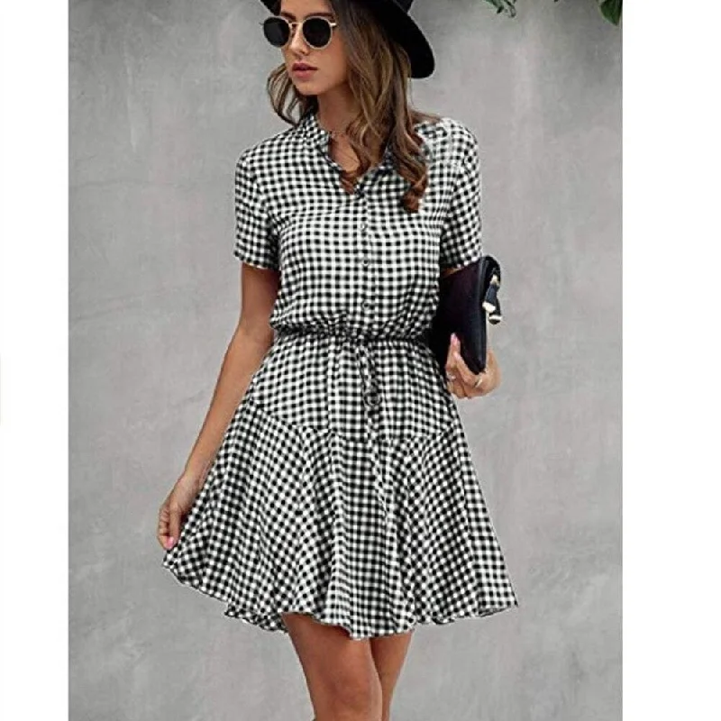 FashionSierra - Fashion Women Short Sleeve Stripe T Shirt Dress Elegant High Waist Loose Summer Dress Ladies Office Lady OL Dersses Streetwear