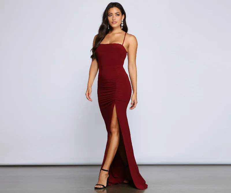 Gia Lace-Up Formal High-Slit Dress