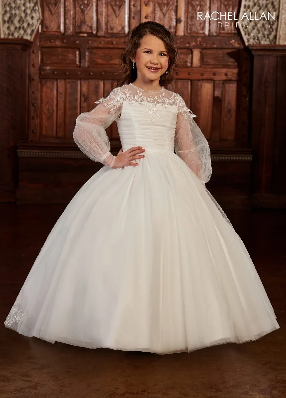 Girls Applique Puff Sleeve Gown by Rachel Allan RB9133