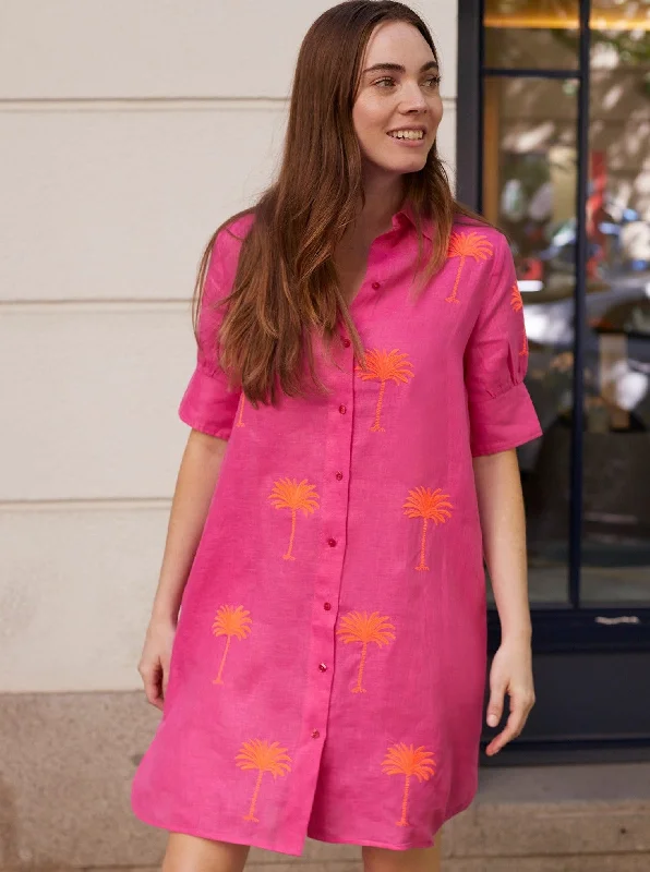 Hester Dress in Pink Linen