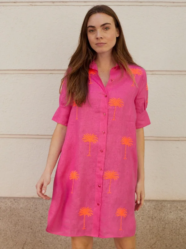 Hester Dress in Pink Linen