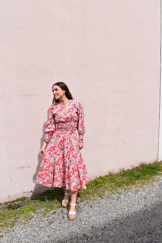 Jacqui Midi Dress Peach Poppy