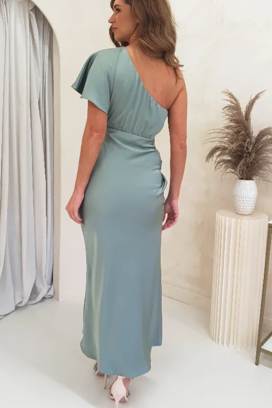 Jenna Soft Satin One Shoulder Maxi | Olive