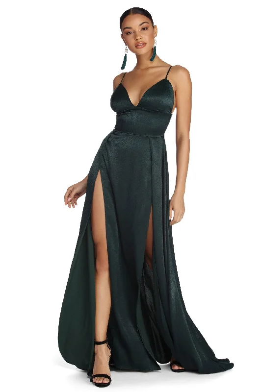 Julieann Formal High Slit Satin Dress