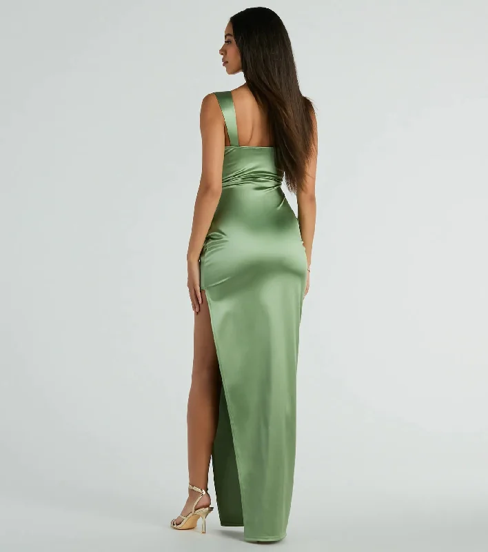 Kirsten Satin Cowl Neck High Slit Formal Dress