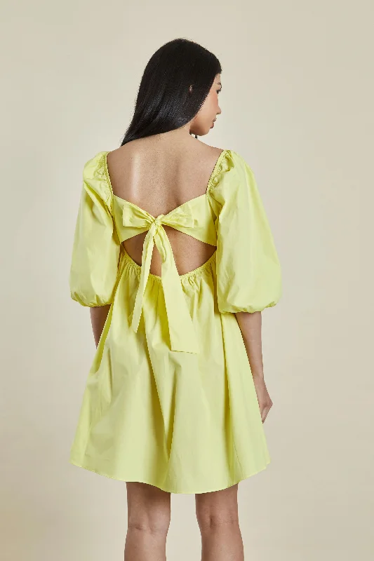 Glamorous Yellow Puff shoulder Tie Back Mini Dress