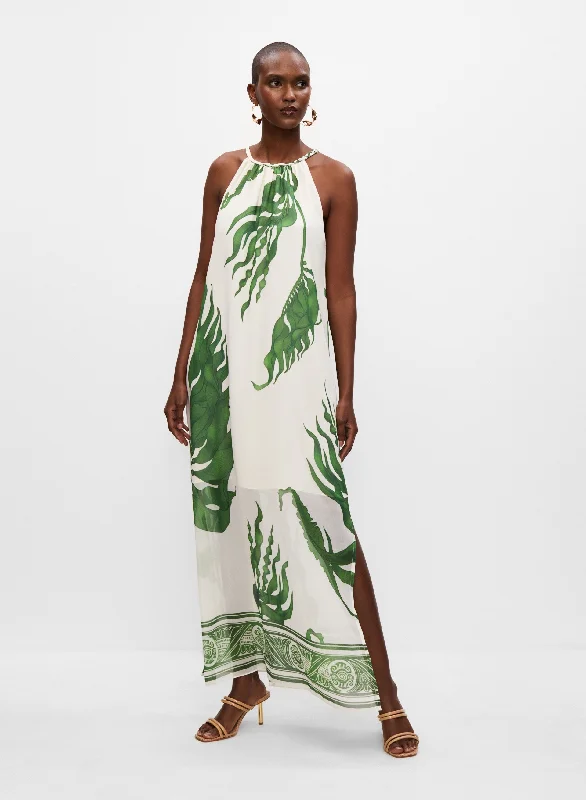 Leaf Print Maxi Dress