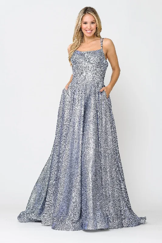 Long Foiled Glitter Dress with Strappy Back by Poly USA 8716