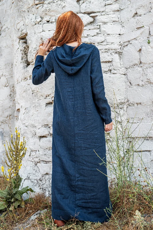 Long Sleeve Hooded Linen Dress