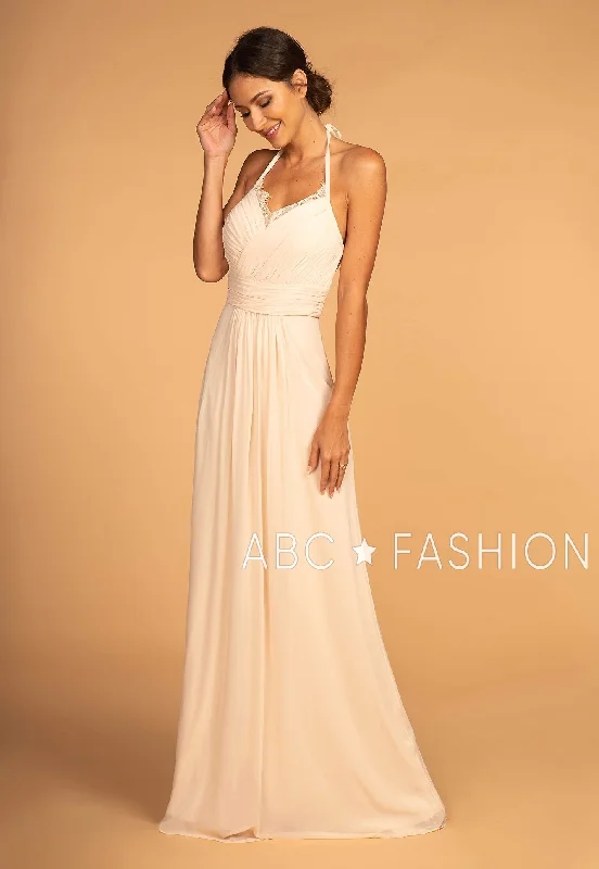 Long V-Neck Pleated Dress with Lace Details by Elizabeth K GL2606