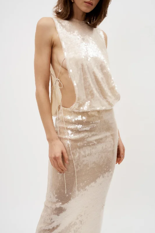 Lucent Sequin Seperation Ivory Gown