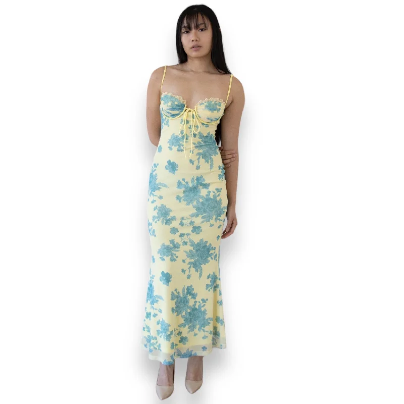 MAIA MAXI DRESS -YELLOW/BLUE FLORAL