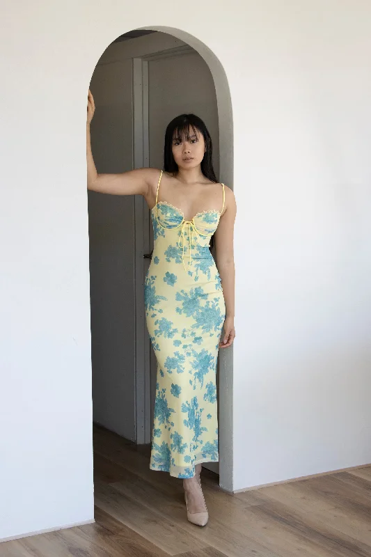 MAIA MAXI DRESS -YELLOW/BLUE FLORAL