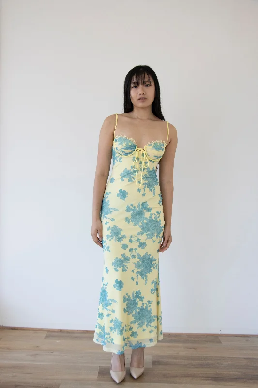 MAIA MAXI DRESS -YELLOW/BLUE FLORAL