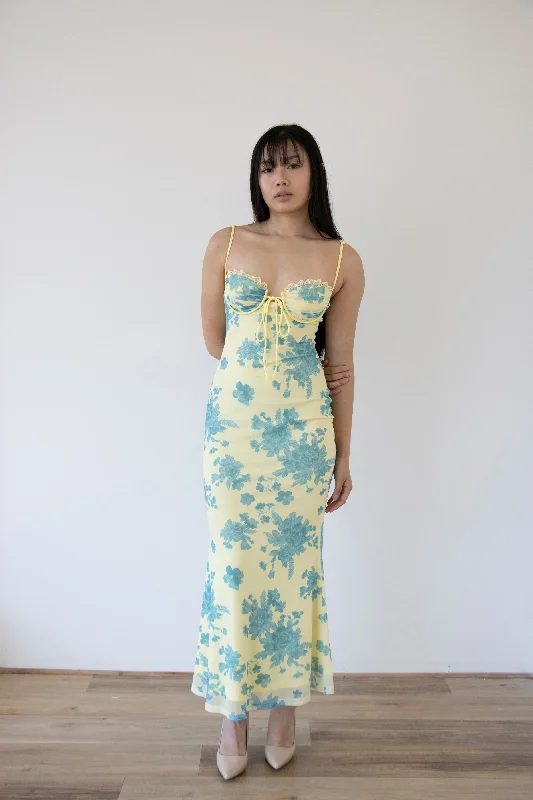 MAIA MAXI DRESS -YELLOW/BLUE FLORAL