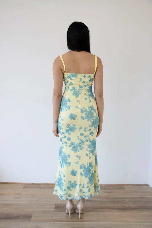 MAIA MAXI DRESS -YELLOW/BLUE FLORAL