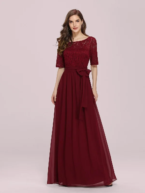 Women's Elegant Lace & Chiffon Wholesale Maxi Evening Dress with Belt