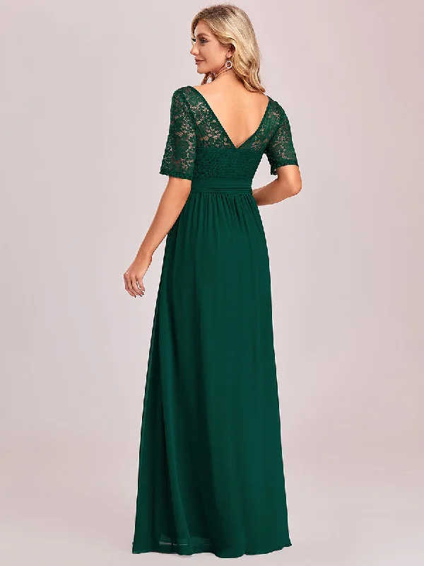 Women's Elegant Lace & Chiffon Wholesale Maxi Evening Dress with Belt