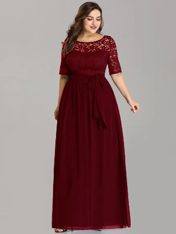 Women's Elegant Lace & Chiffon Wholesale Maxi Evening Dress with Belt