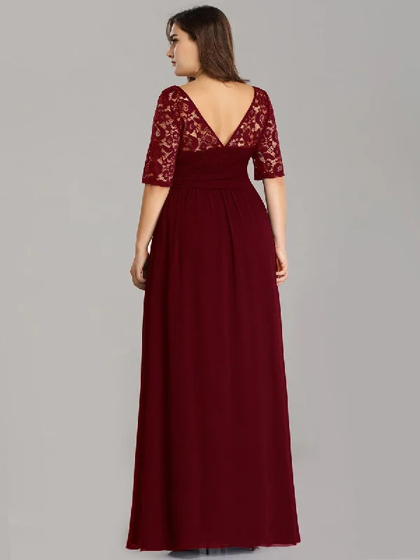 Women's Elegant Lace & Chiffon Wholesale Maxi Evening Dress with Belt