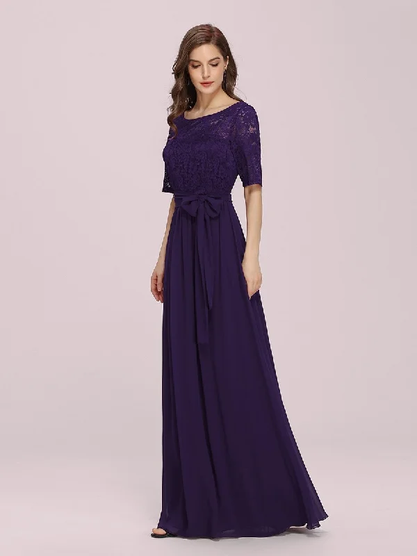 Women's Elegant Lace & Chiffon Wholesale Maxi Evening Dress with Belt