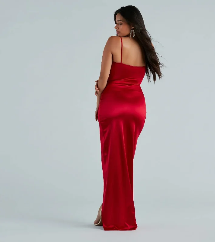 Mayra Formal Satin Slit Long Dress